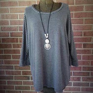 SONOMA Black & Gray Stripe 3/4 Sleeve Tunic Top XL